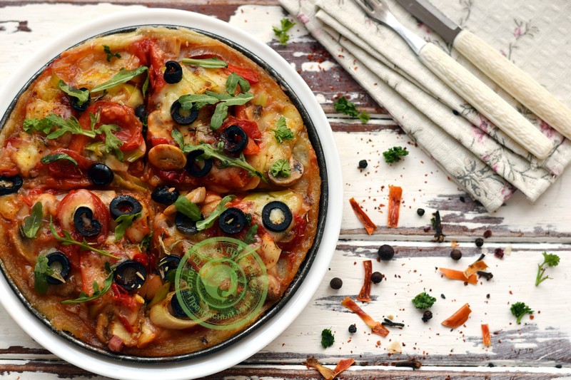 Овощная пицца с грибами и моцареллой рецепт в домашних условиях