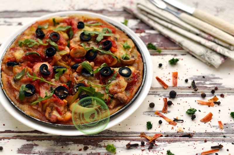 Овощная пицца с грибами и моцареллой рецепт в домашних условиях